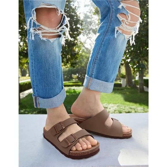 Cork Footbed Slide Sandals Women Arch Support Adjustable Buckle Summer Outdoor - Picture 2 of 7